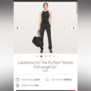 Lululemon On The Fly Pant *Woven Full Length 31"
Black